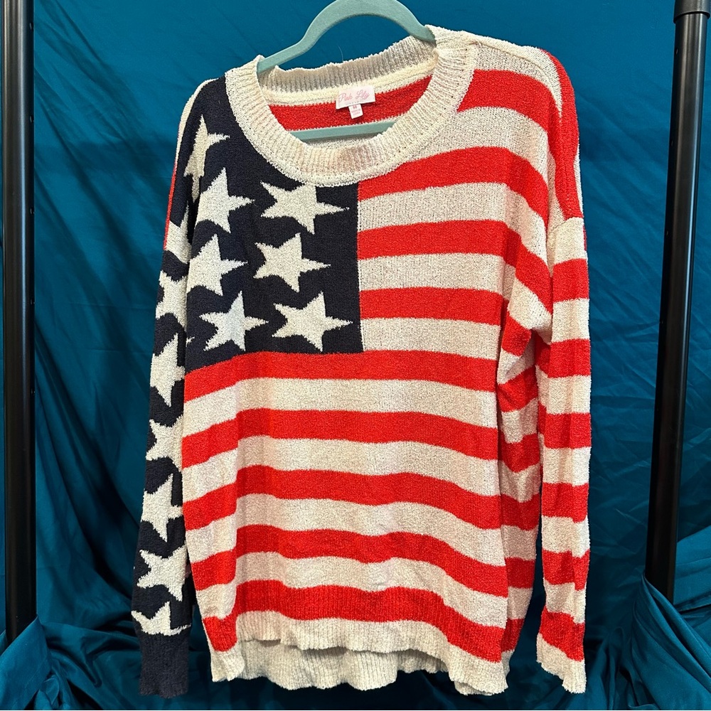 Pink Lily Red and White Crew Neck Sweater